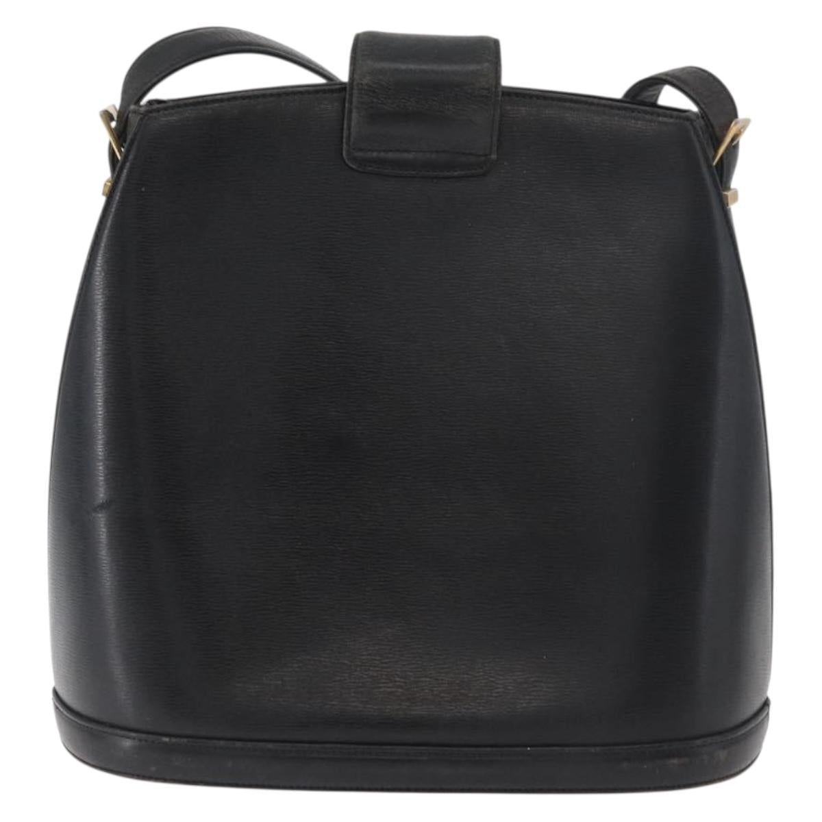 VALENTINO Shoulder Bag Leather Black Gold Auth bs35258