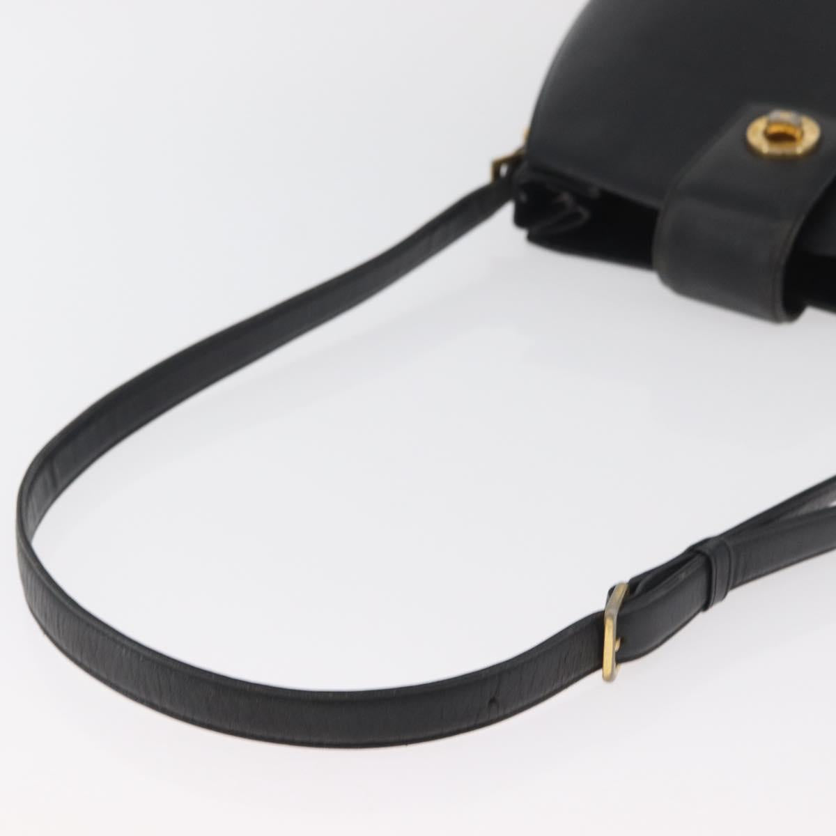 VALENTINO Shoulder Bag Leather Black Gold Auth bs35258
