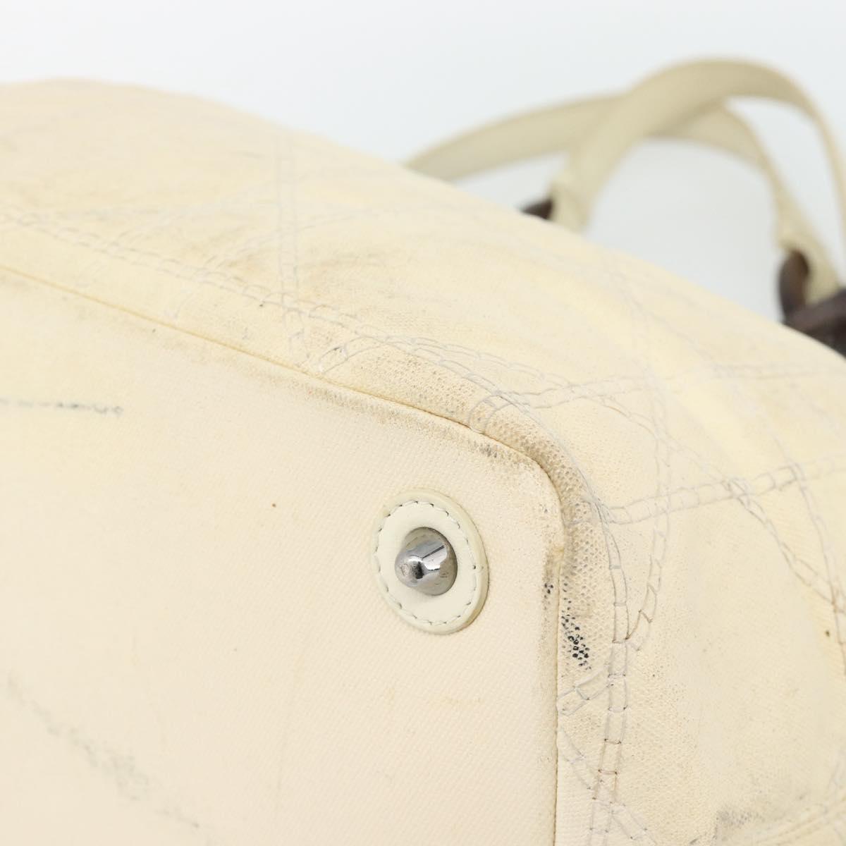 Christian Dior Lady Dior Wood Chain Bag Coated Canvas Ivory Silver Auth bs35259