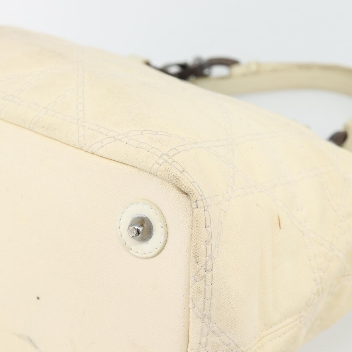 Christian Dior Lady Dior Wood Chain Bag Coated Canvas Ivory Silver Auth bs35259