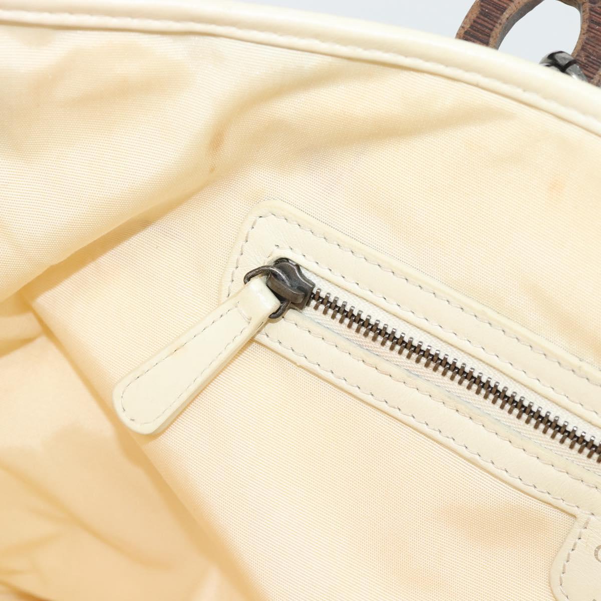 Christian Dior Lady Dior Wood Chain Bag Coated Canvas Ivory Silver Auth bs35259