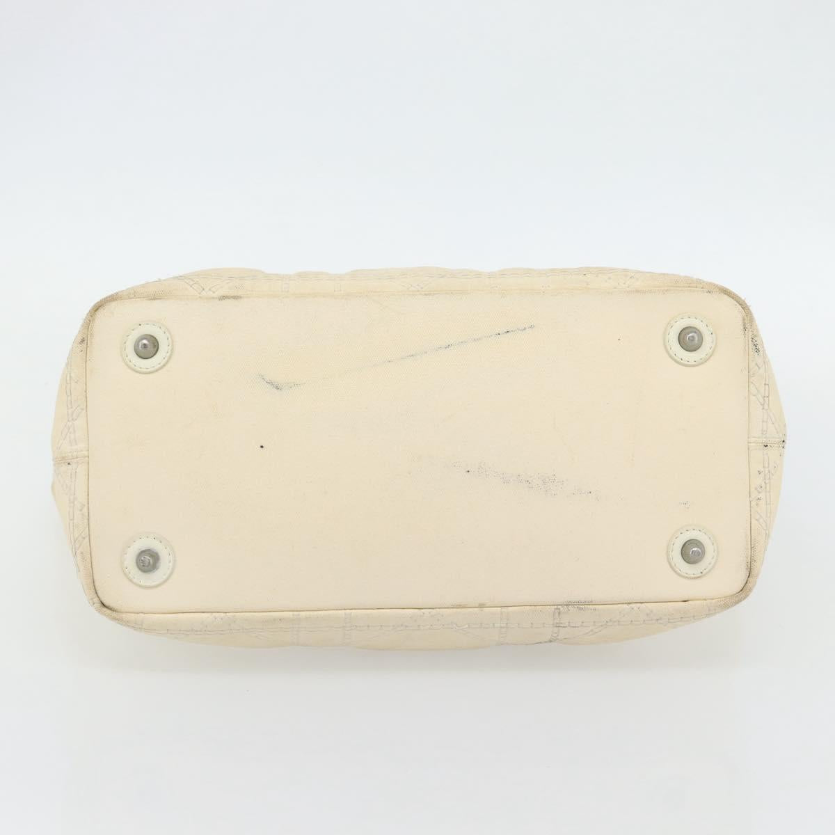 Christian Dior Lady Dior Wood Chain Bag Coated Canvas Ivory Silver Auth bs35259