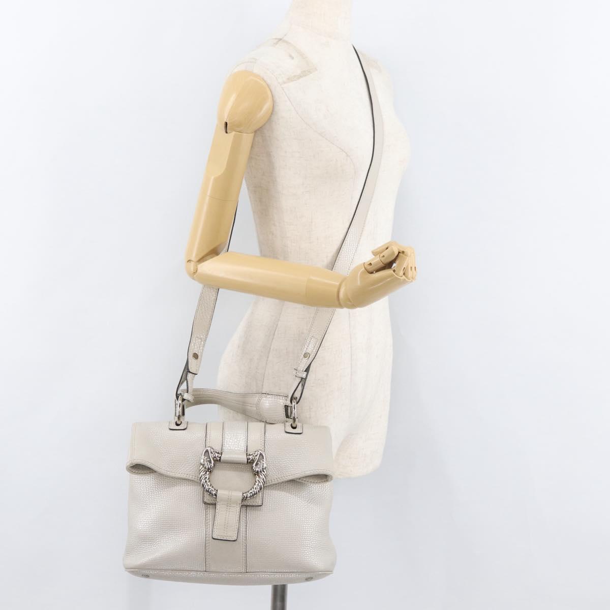 BVLGARI Hand Bag Leather 2way Silver Auth bs35260A