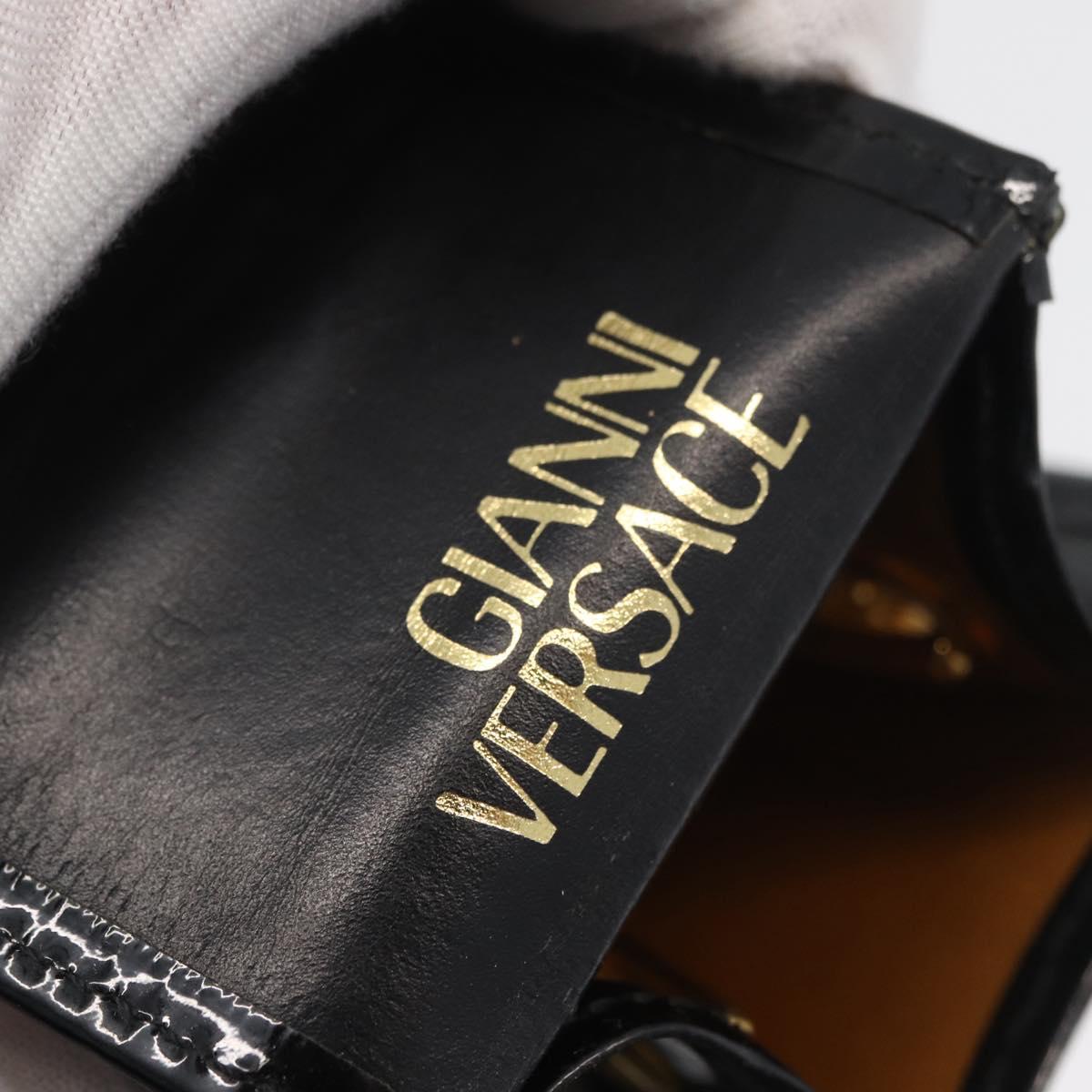 Gianni Versace Chain Shoulder Pouch Patent leather Black Gold Auth bs35263