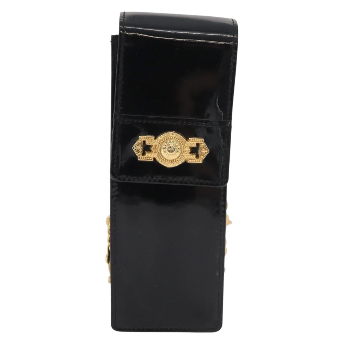 Gianni Versace Chain Shoulder Pouch Patent leather Black Gold Auth bs35263
