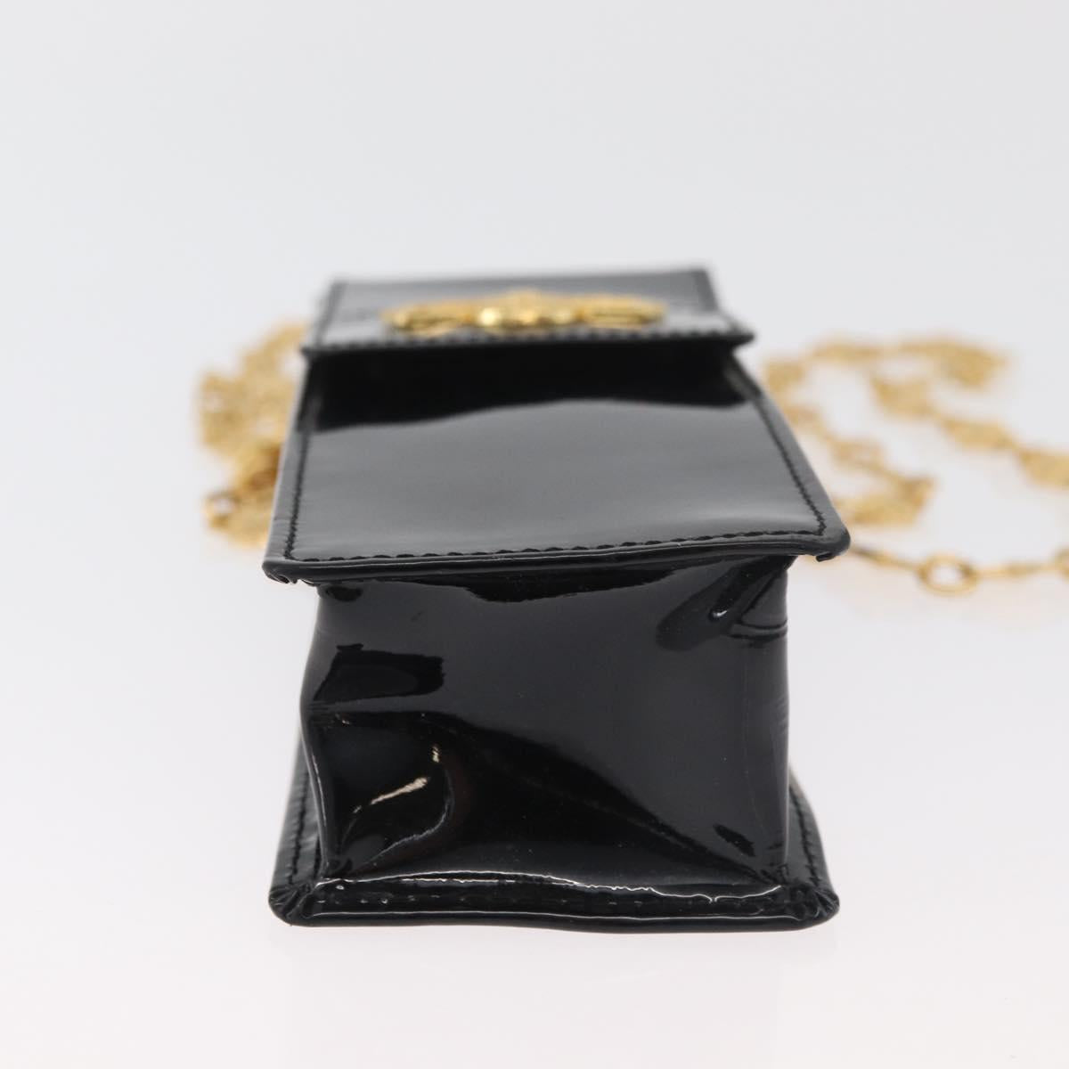 Gianni Versace Chain Shoulder Pouch Patent leather Black Gold Auth bs35263