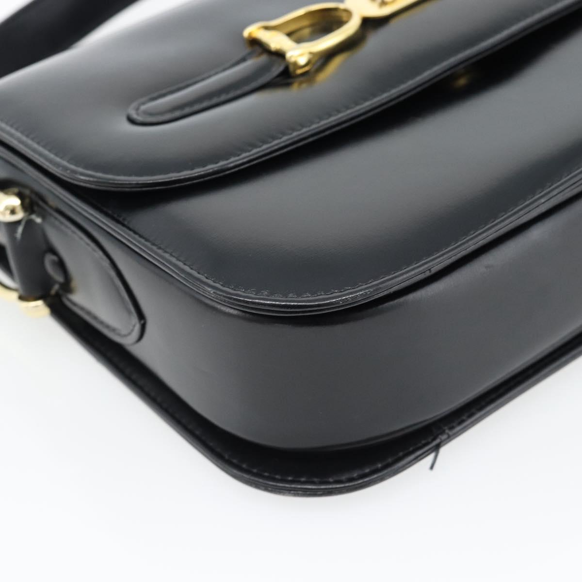 CELINE Horse Carriage Shoulder Bag Leather Black Gold Auth bs35269