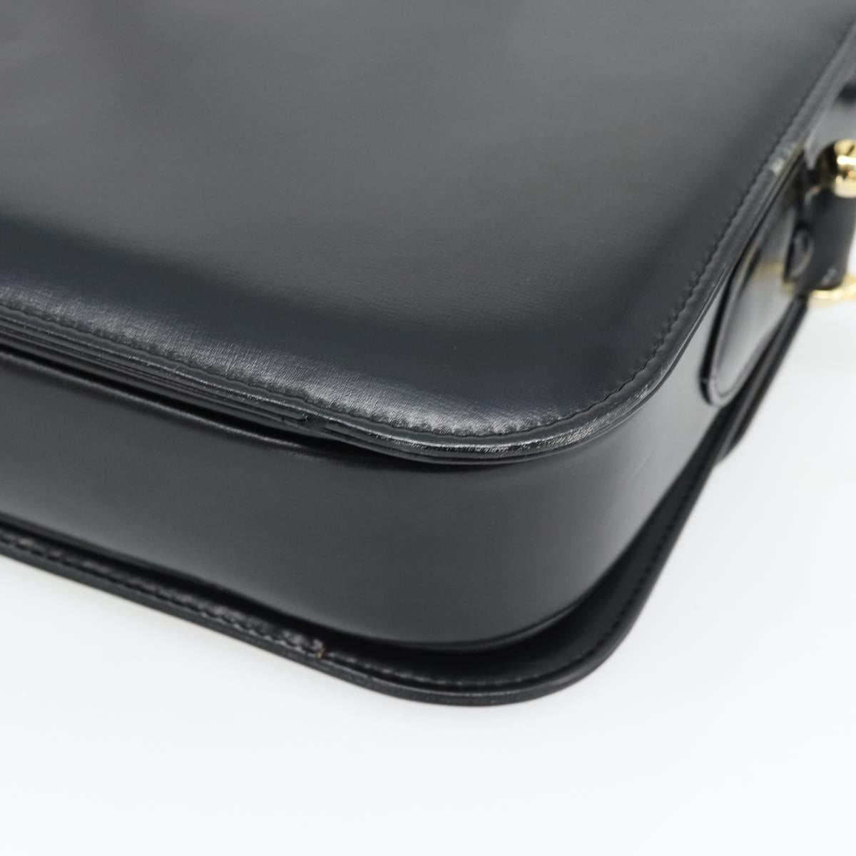 CELINE Horse Carriage Shoulder Bag Leather Black Gold Auth bs35269