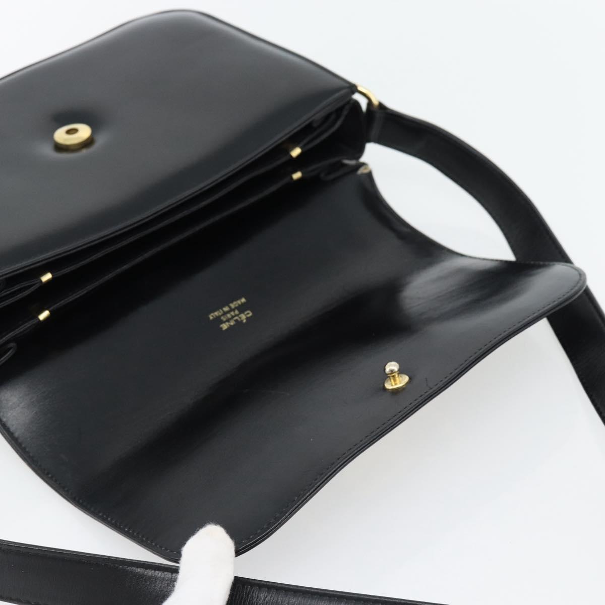 CELINE Horse Carriage Shoulder Bag Leather Black Gold Auth bs35269