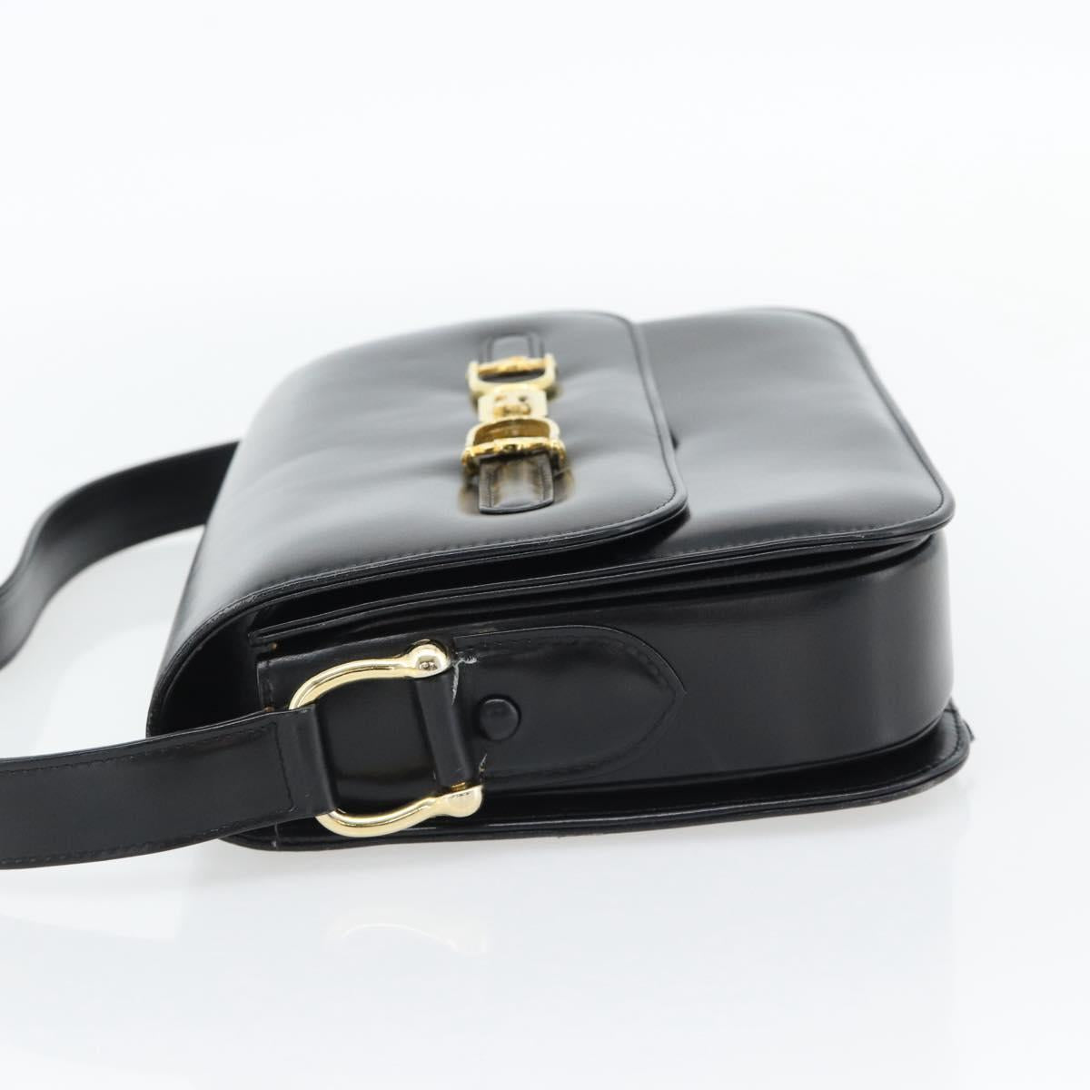 CELINE Horse Carriage Shoulder Bag Leather Black Gold Auth bs35269