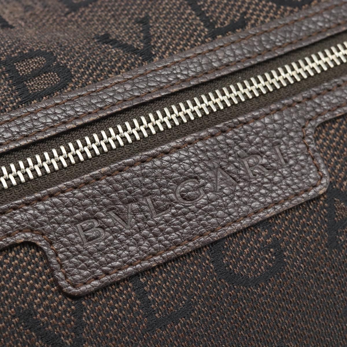 BVLGARI Logo Mania Shoulder Bag Canvas Brown Gold Auth bs35281