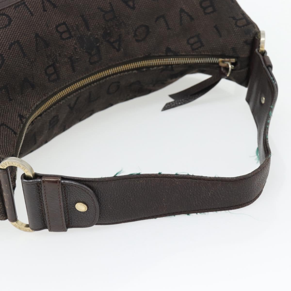BVLGARI Logo Mania Shoulder Bag Canvas Brown Gold Auth bs35281