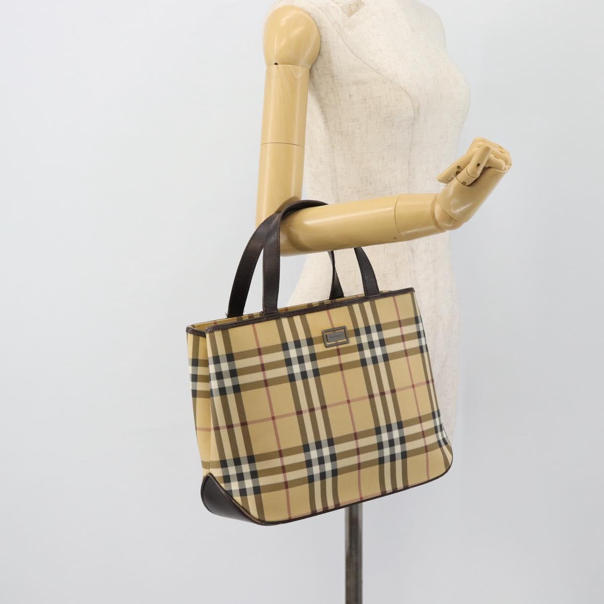 BURBERRY Nova Check Hand Bag PVC Beige Auth bs35282