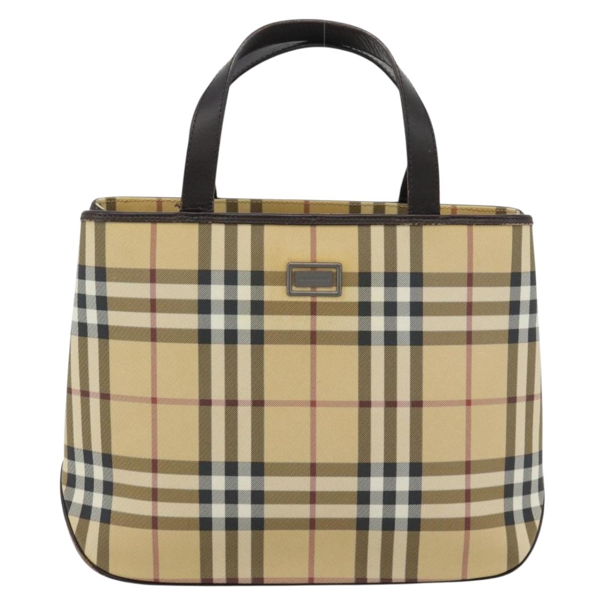 BURBERRY Nova Check Hand Bag PVC Beige Auth bs35282