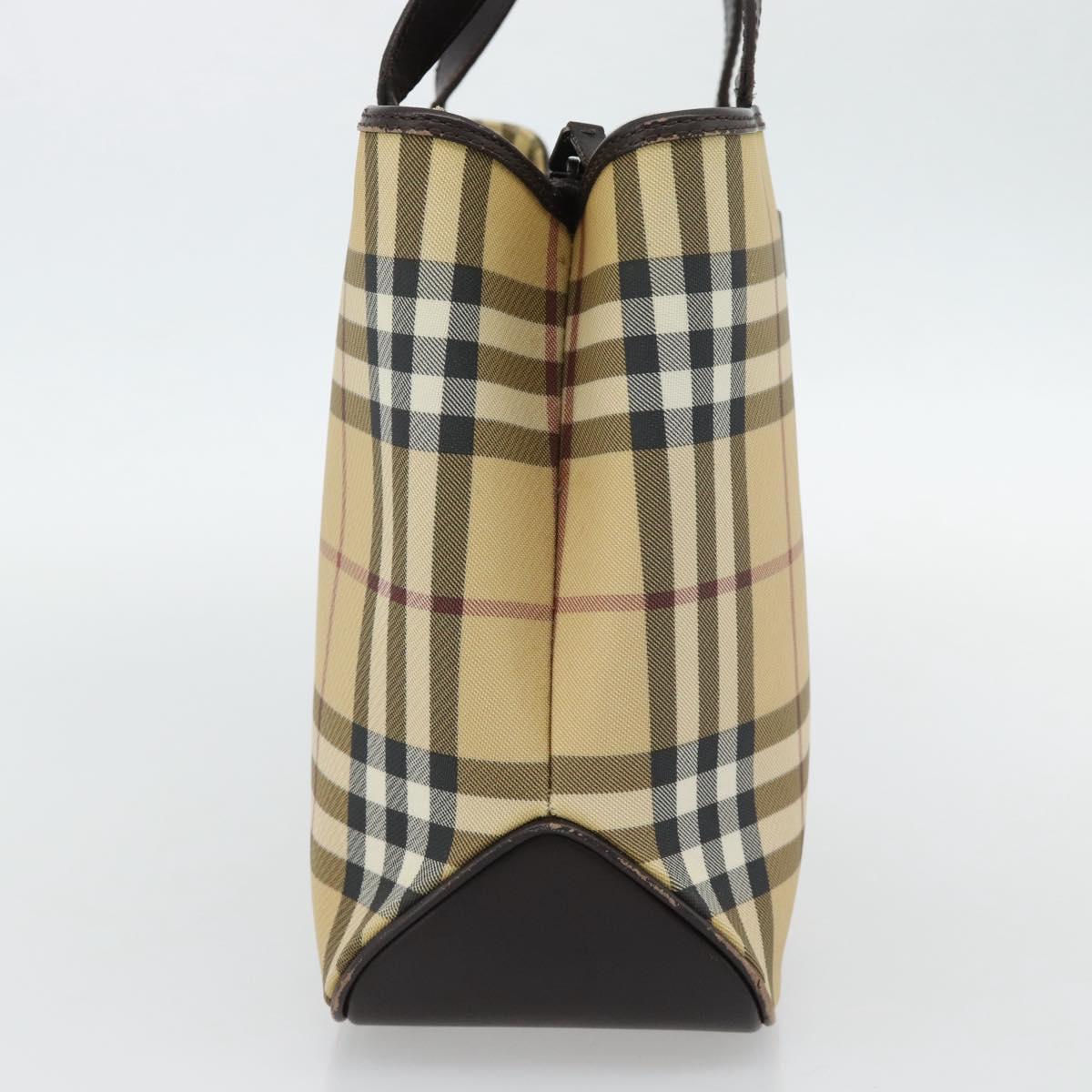 BURBERRY Nova Check Hand Bag PVC Beige Auth bs35282