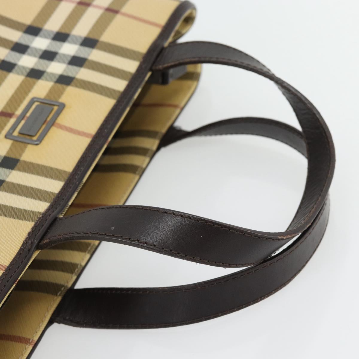 BURBERRY Nova Check Hand Bag PVC Beige Auth bs35282