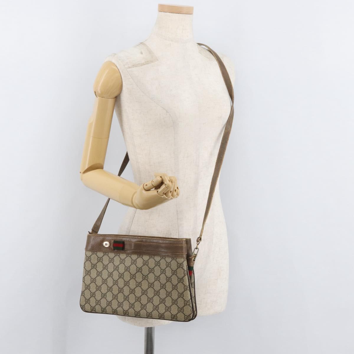 GUCCI GG Supreme Web Sherry Line Bag PVC Beige Gold 904 02 035 Auth bs35284