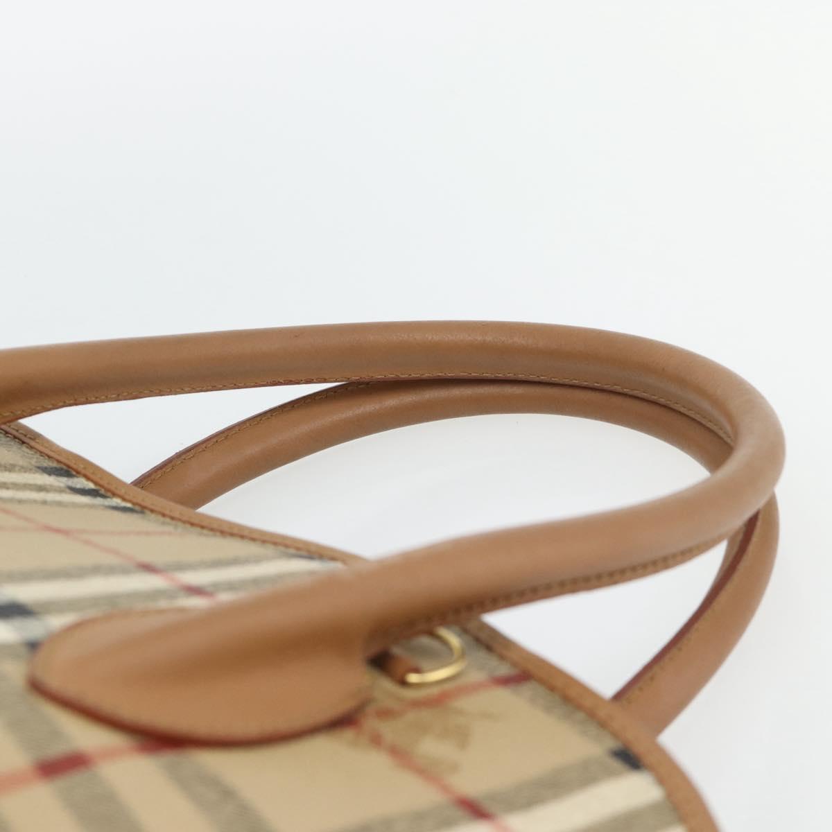 Burberrys Nova Check Hand Bag PVC Beige Gold Auth bs35285