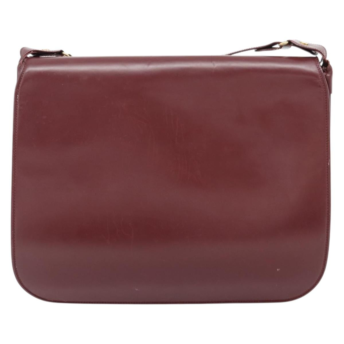 CARTIER Must Line Shoulder Bag Leather Bordeaux Gold Auth bs35291