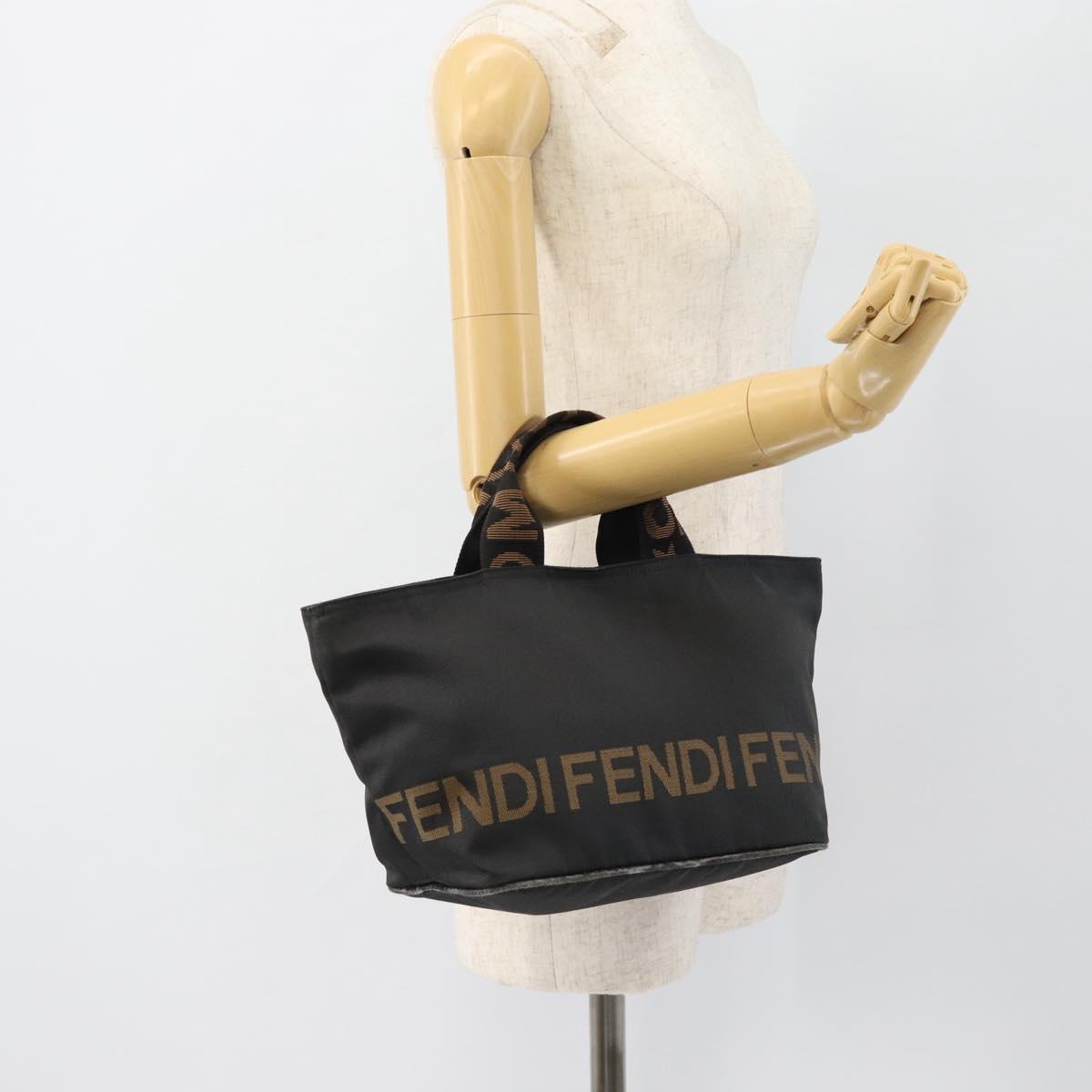 FENDI Hand Bag Nylon Black Silver Auth bs35293
