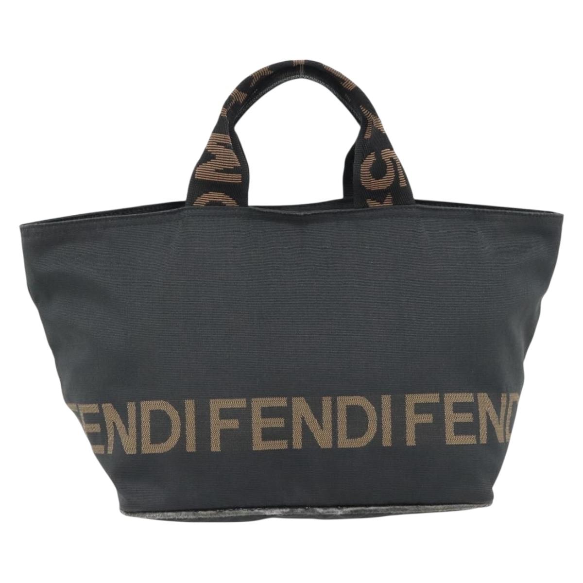 FENDI Hand Bag Nylon Black Silver Auth bs35293
