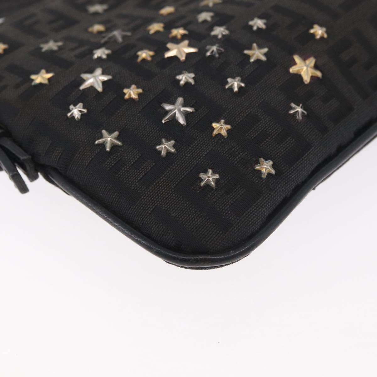 FENDI Zucchino Canvas Chain Shoulder Bag Black Gold Auth bs35294A