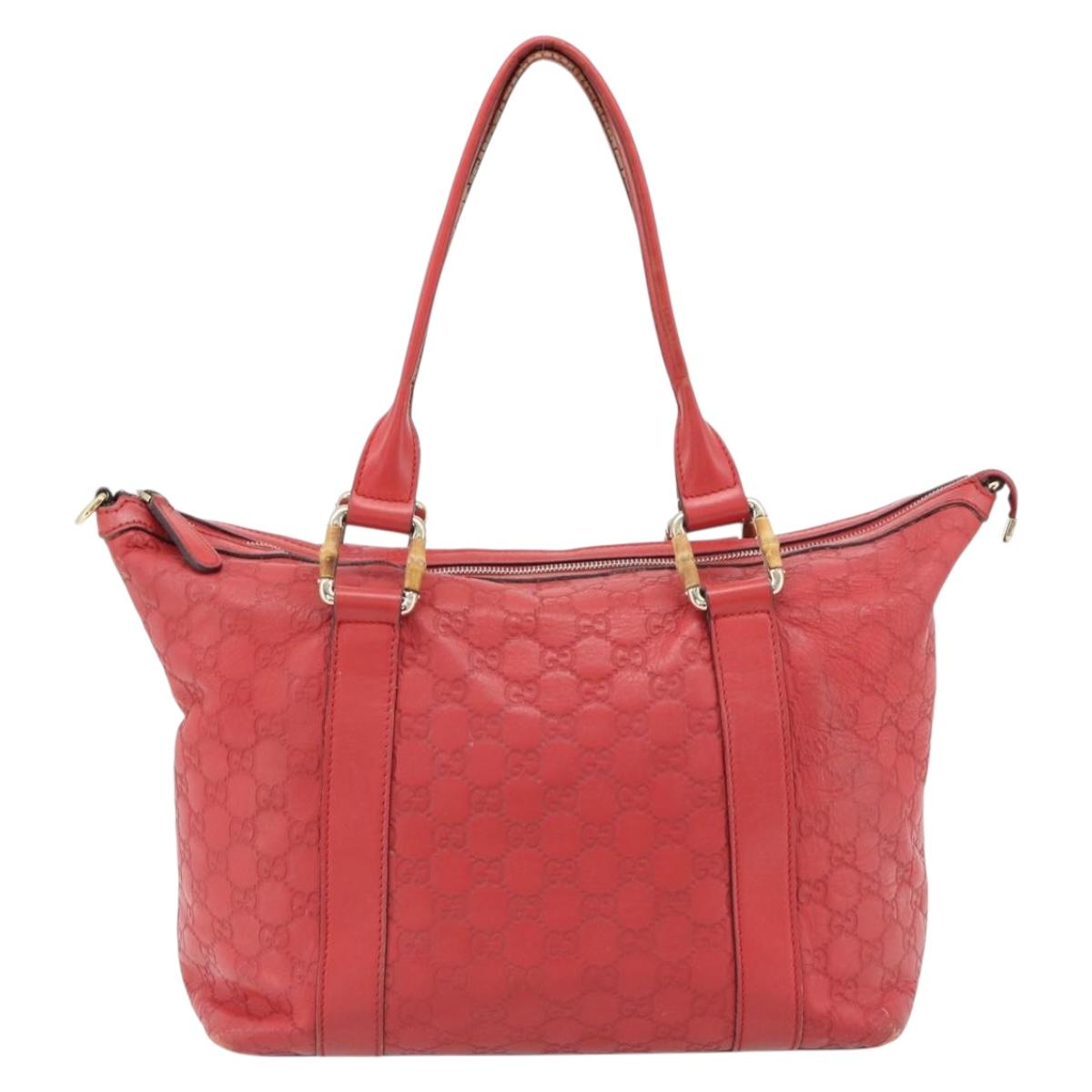 GUCCI GG Canvas Guccissima bamboo Hand Bag Leather Red Gold 339548 Auth bs35296