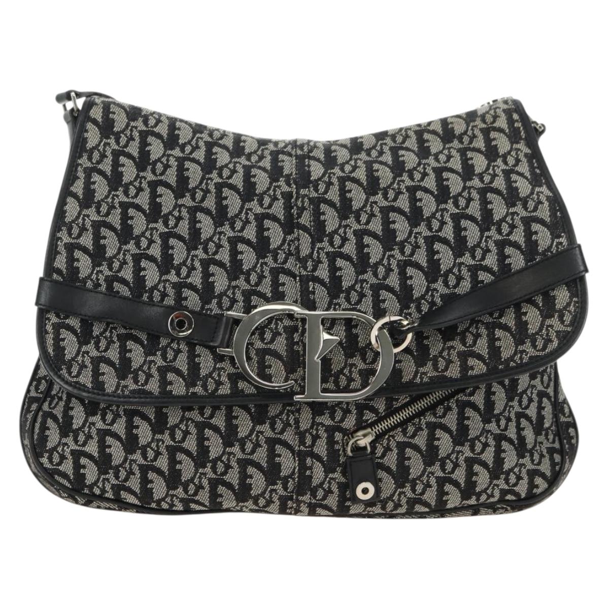 Christian Dior Trotter Canvas Shoulder Bag Black Silver Auth bs35297SAV