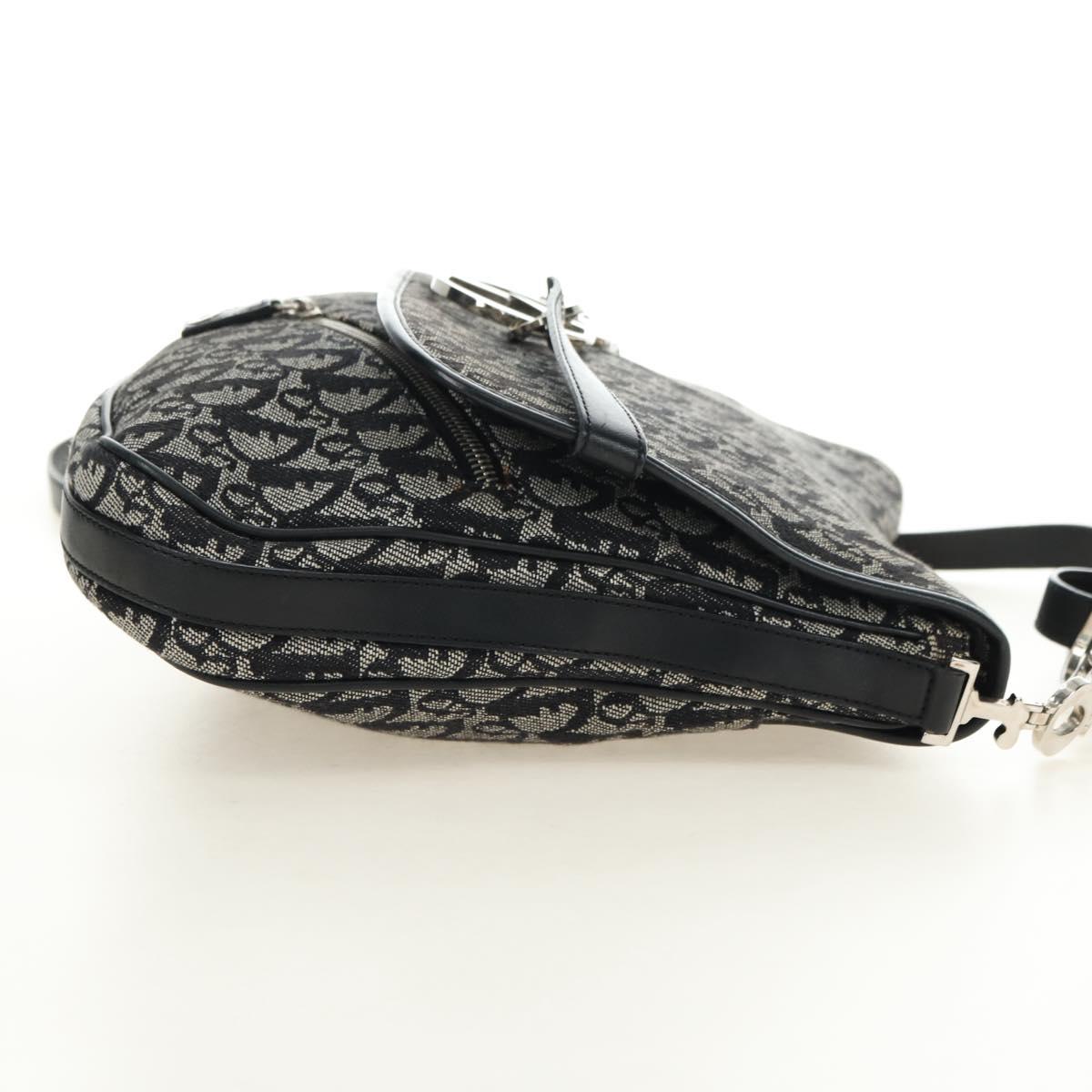 Christian Dior Trotter Canvas Shoulder Bag Black Silver Auth bs35297SAV