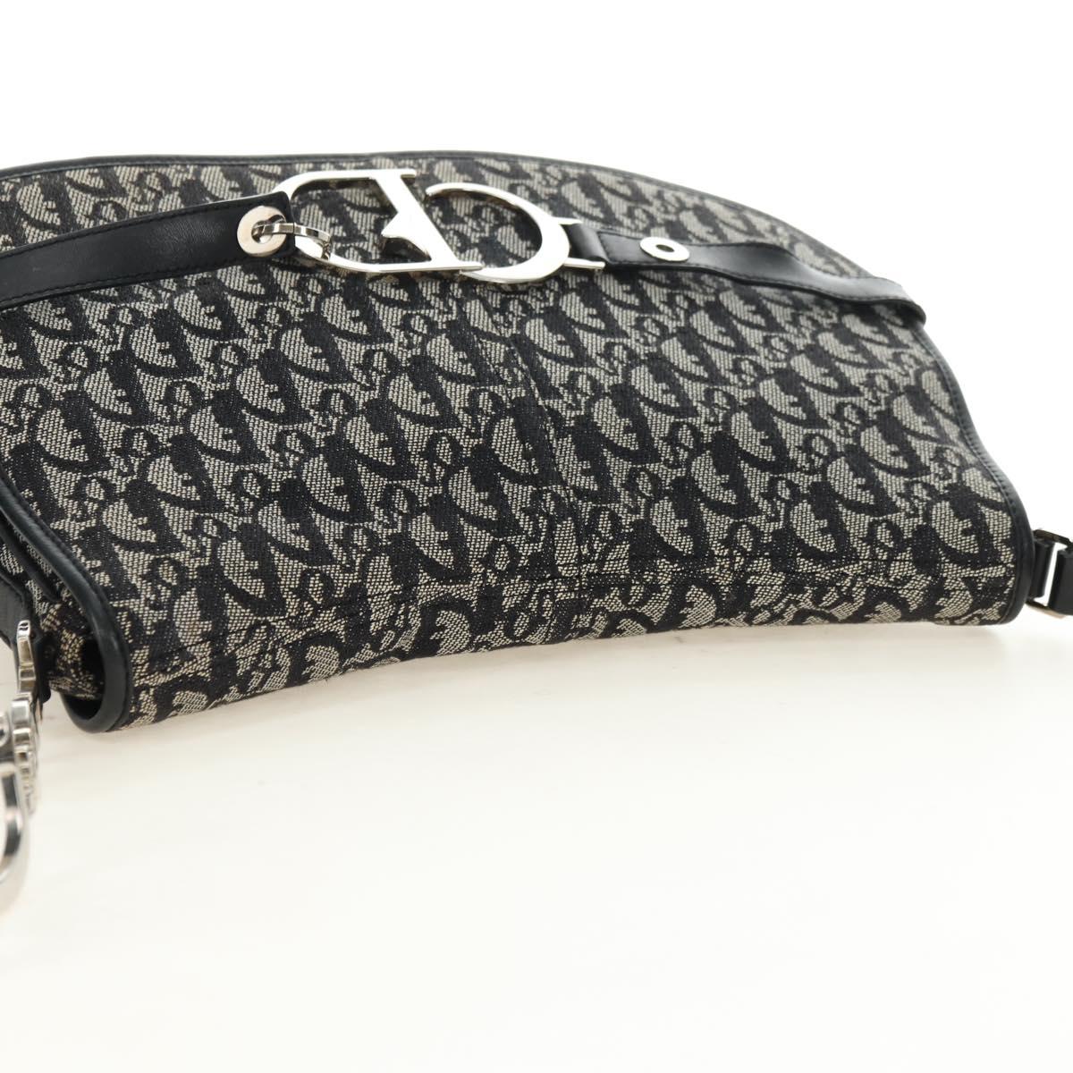 Christian Dior Trotter Canvas Shoulder Bag Black Silver Auth bs35297SAV