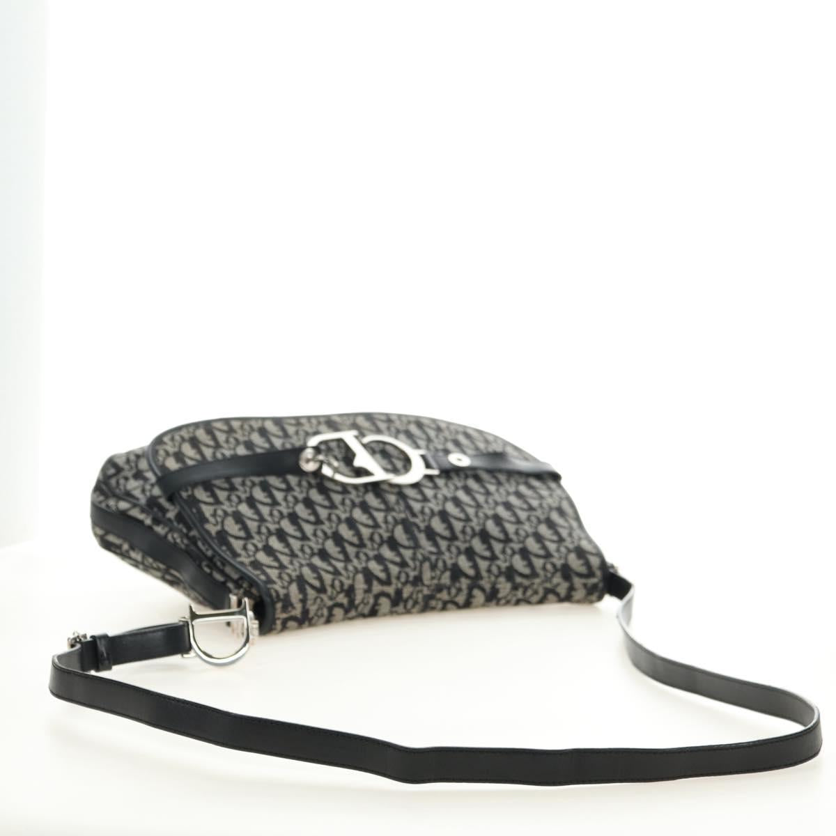 Christian Dior Trotter Canvas Shoulder Bag Black Silver Auth bs35297SAV
