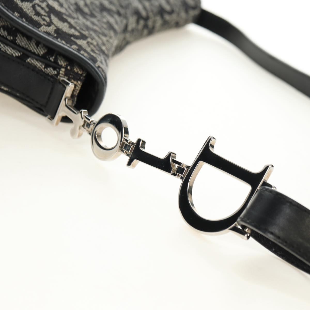 Christian Dior Trotter Canvas Shoulder Bag Black Silver Auth bs35297SAV