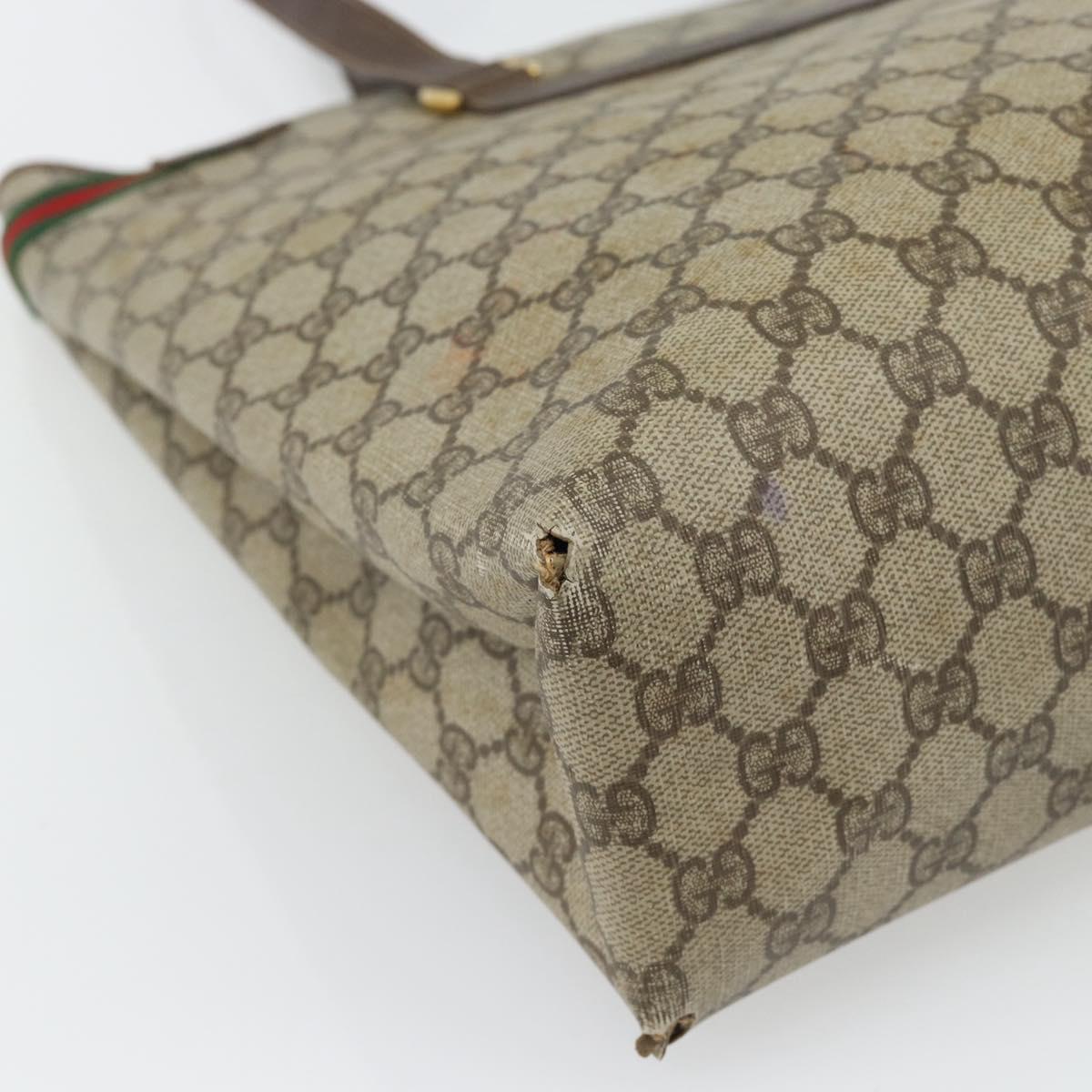 GUCCI GG Supreme Web Sherry Line Tote Bag PVC Beige Red 39 02 091 Auth bs35298