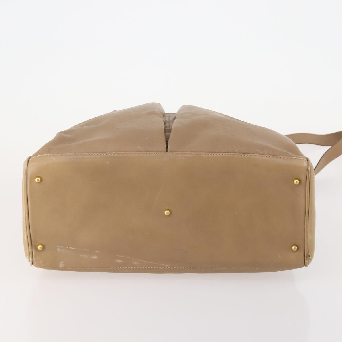 GUCCI Bamboo Hand Bag Leather 2way Beige Gold Auth bs35299
