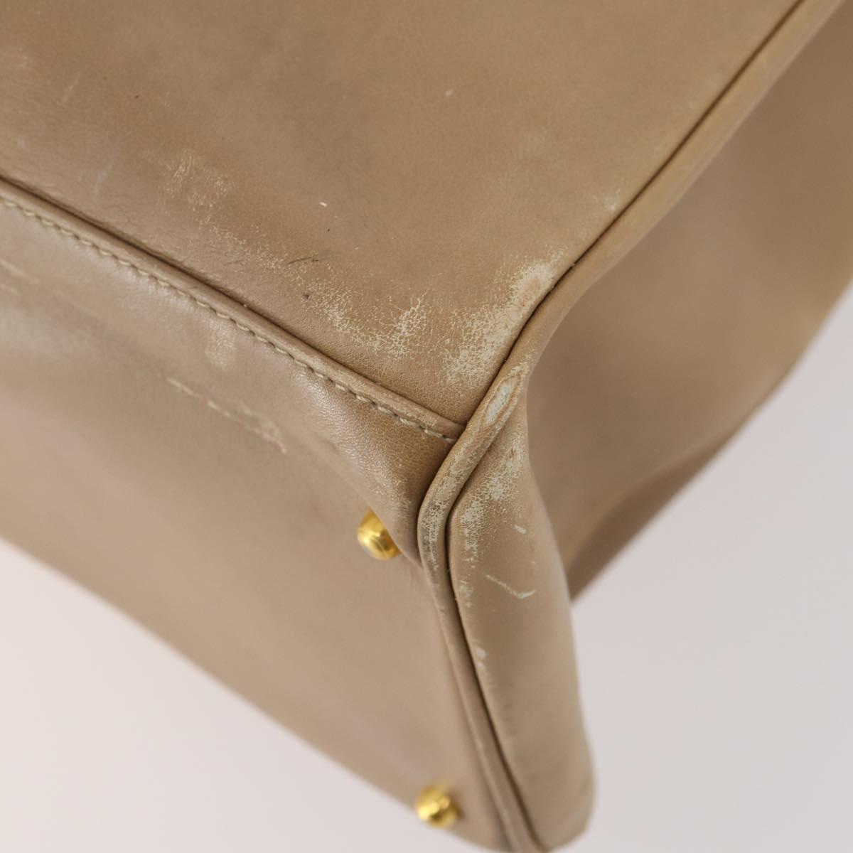 GUCCI Bamboo Hand Bag Leather 2way Beige Gold Auth bs35299