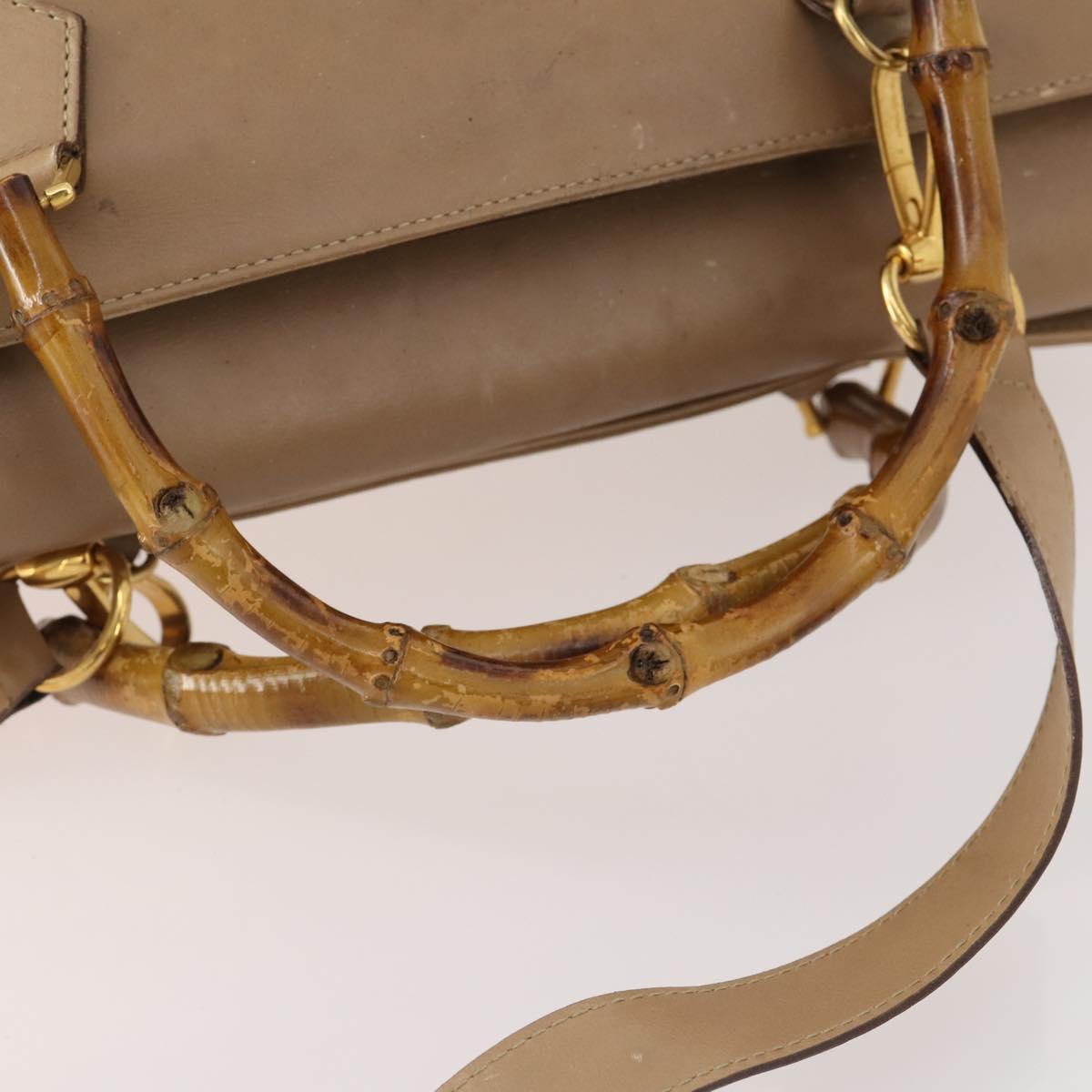 GUCCI Bamboo Hand Bag Leather 2way Beige Gold Auth bs35299