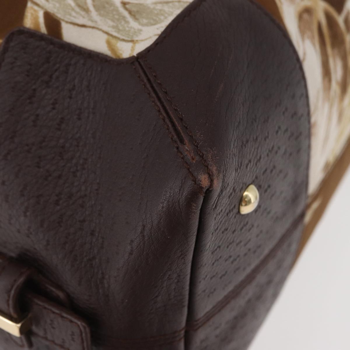 Salvatore Ferragamo Hand Bag Satin Brown Gold Auth bs35300
