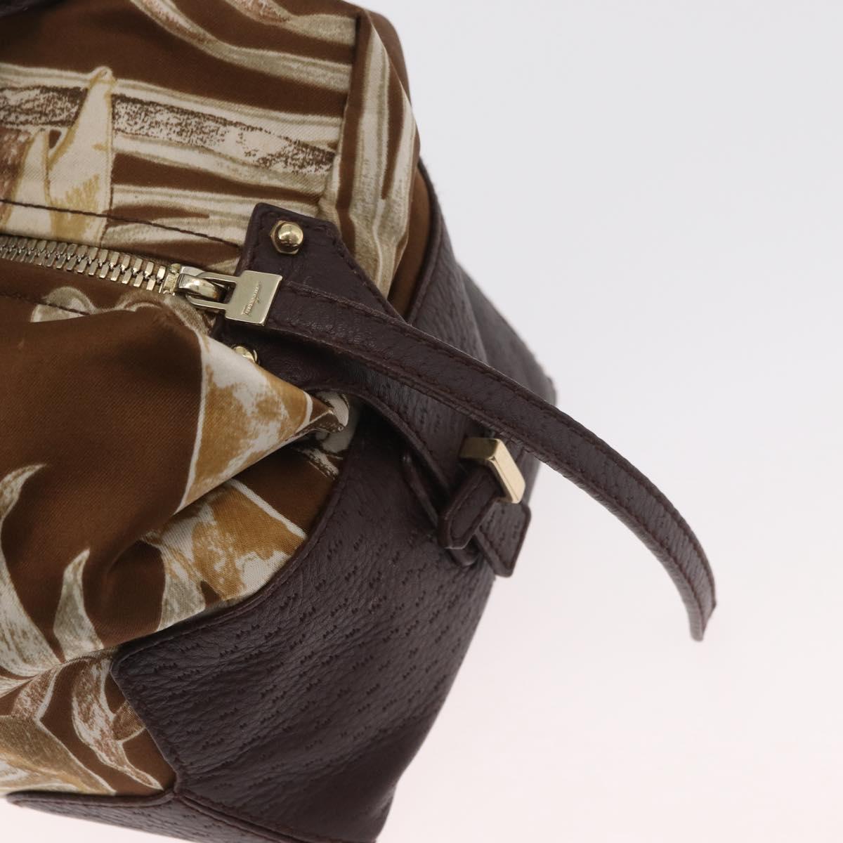 Salvatore Ferragamo Hand Bag Satin Brown Gold Auth bs35300