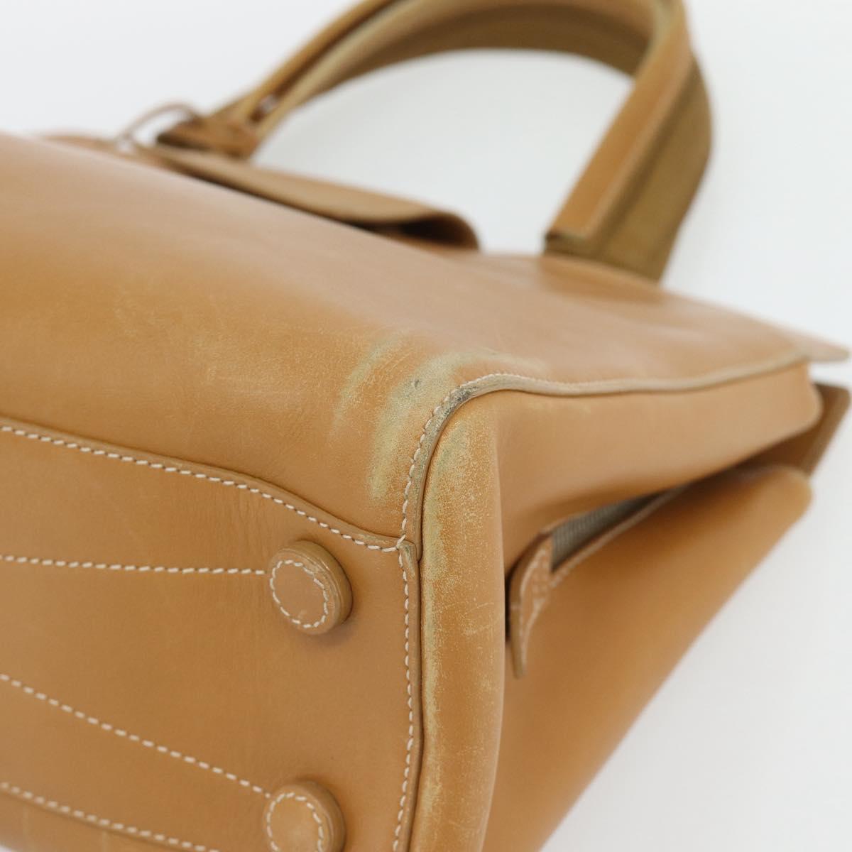 PRADA Tote Bag Leather Beige Silver Auth bs35304