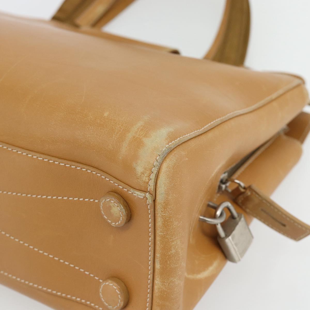 PRADA Tote Bag Leather Beige Silver Auth bs35304