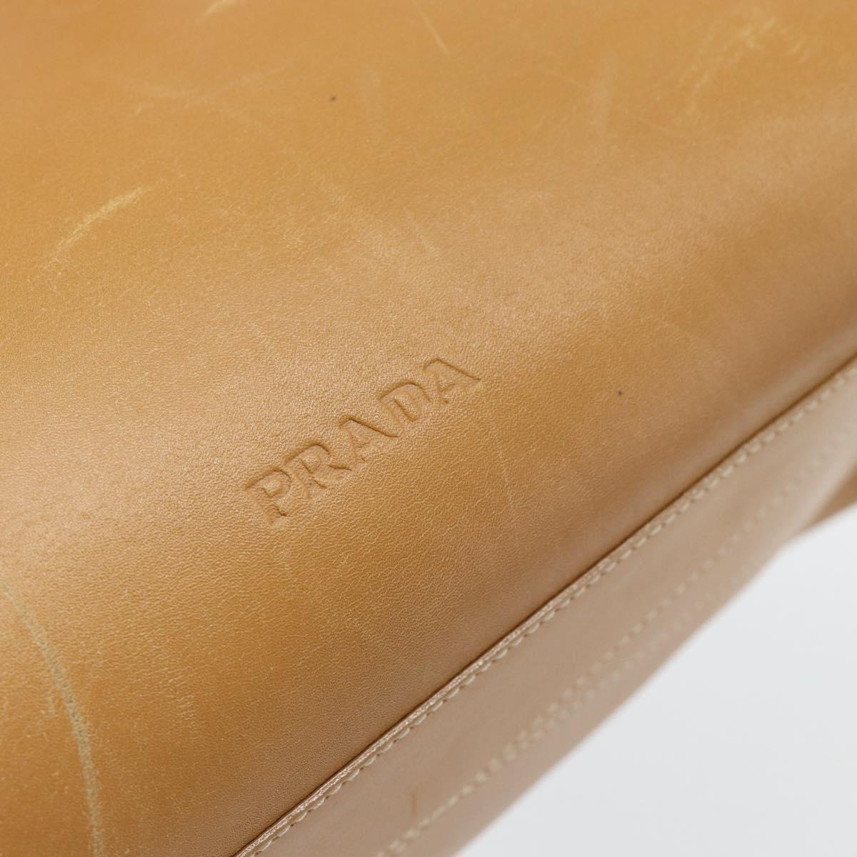 PRADA Tote Bag Leather Beige Silver Auth bs35304