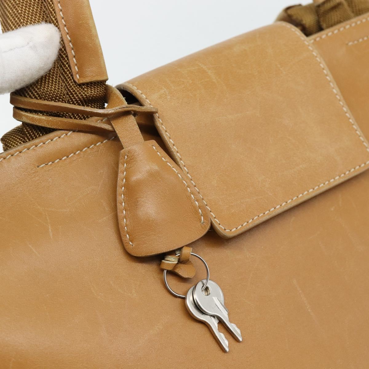 PRADA Tote Bag Leather Beige Silver Auth bs35304
