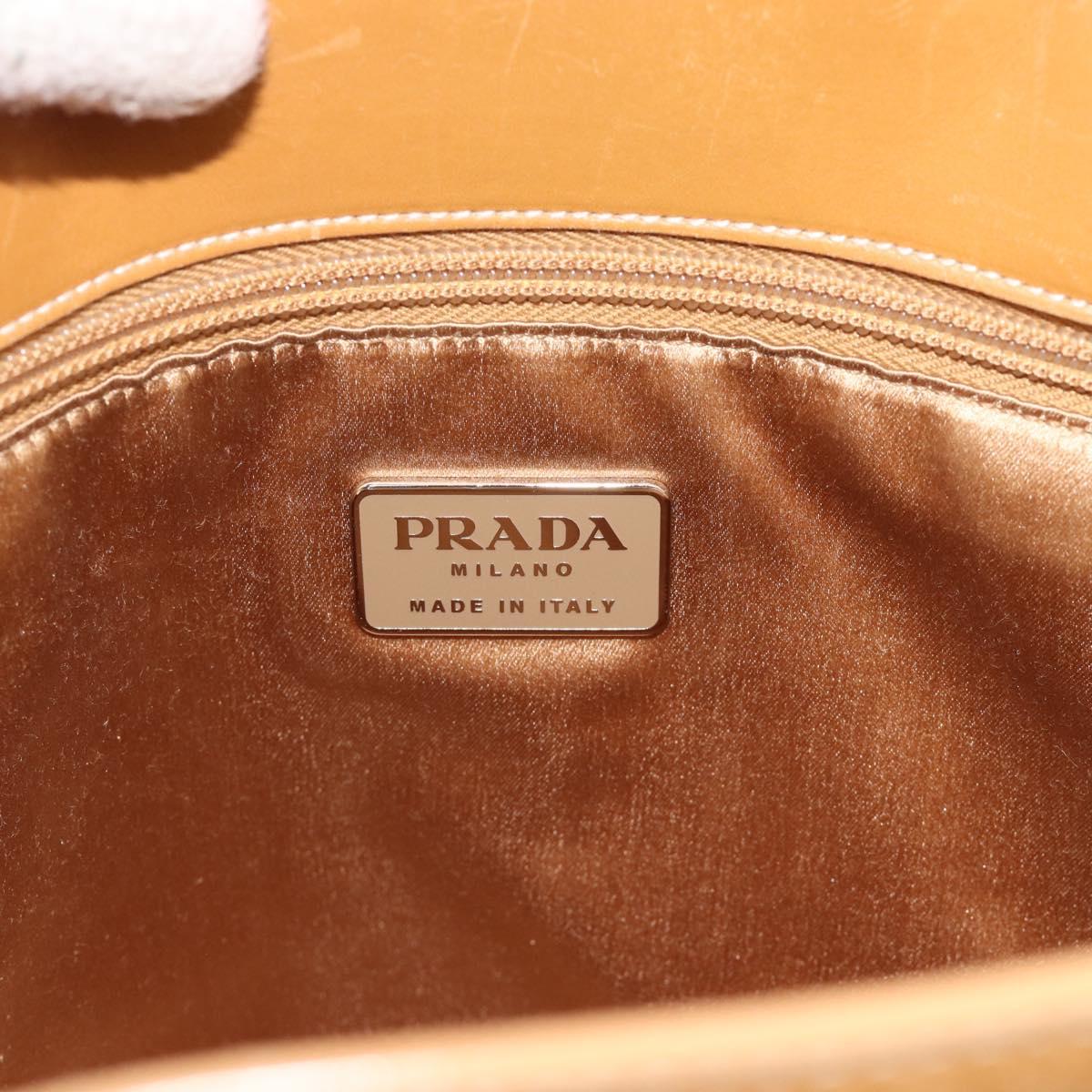 PRADA Tote Bag Leather Beige Silver Auth bs35304