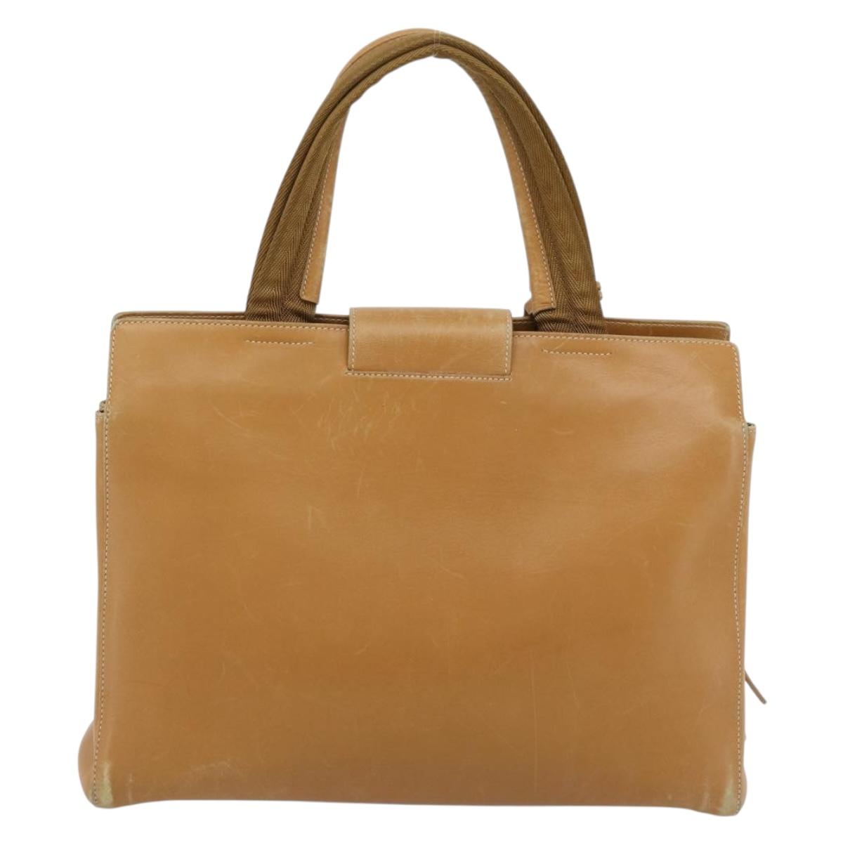 PRADA Tote Bag Leather Beige Silver Auth bs35304