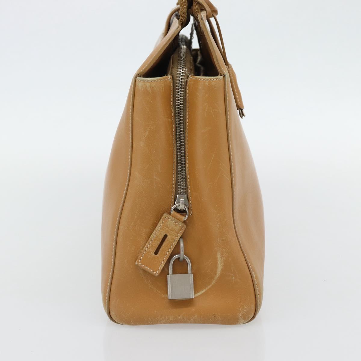 PRADA Tote Bag Leather Beige Silver Auth bs35304