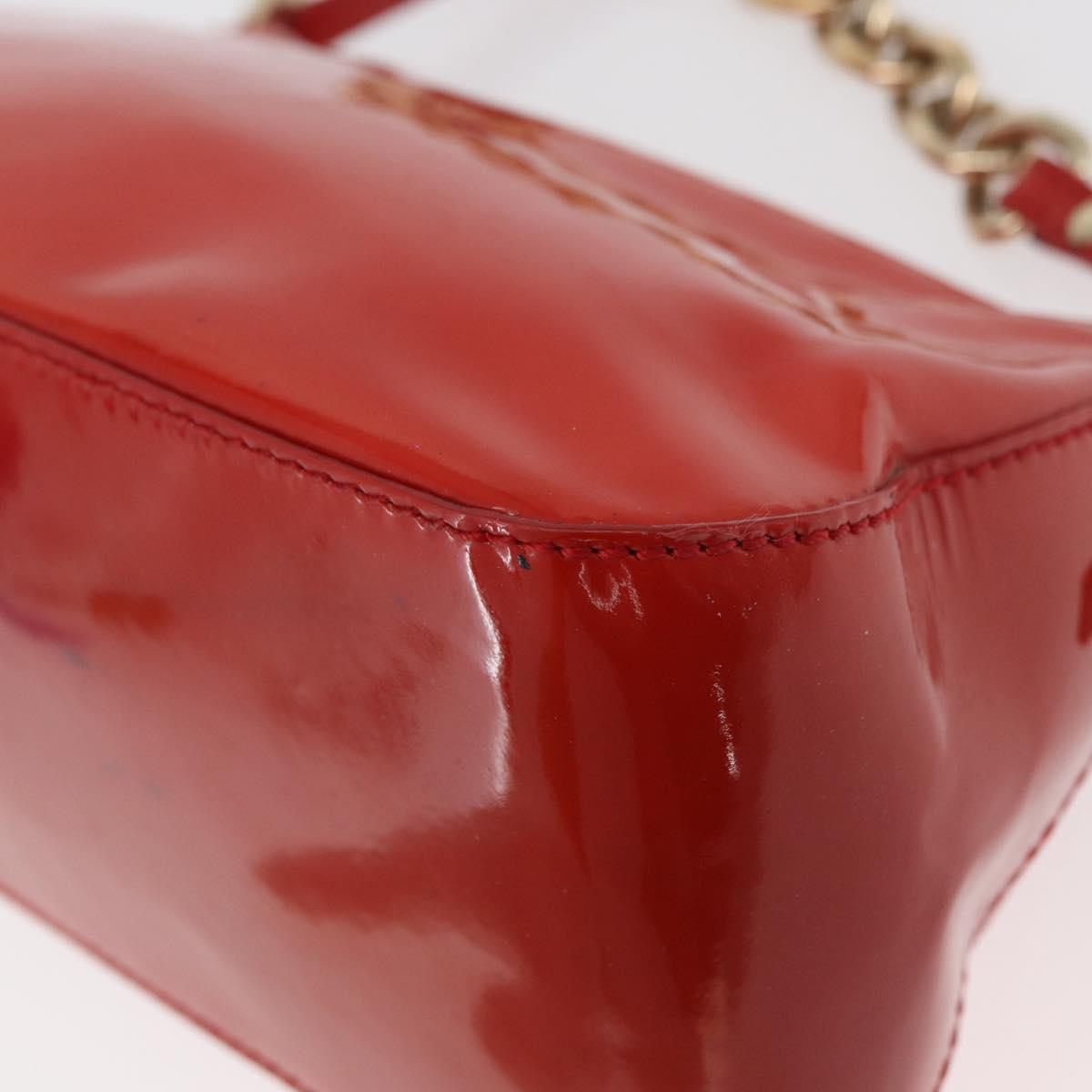FENDI Mamma Baguette Chain Shoulder Bag Patent leather Red Gold Auth bs35306A