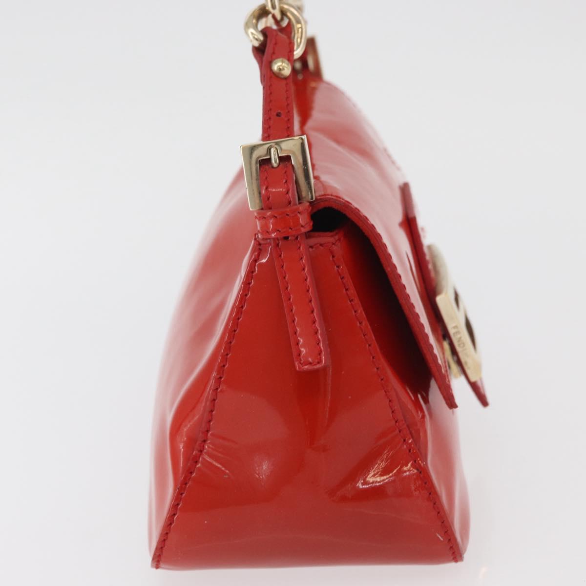FENDI Mamma Baguette Chain Shoulder Bag Patent leather Red Gold Auth bs35306A