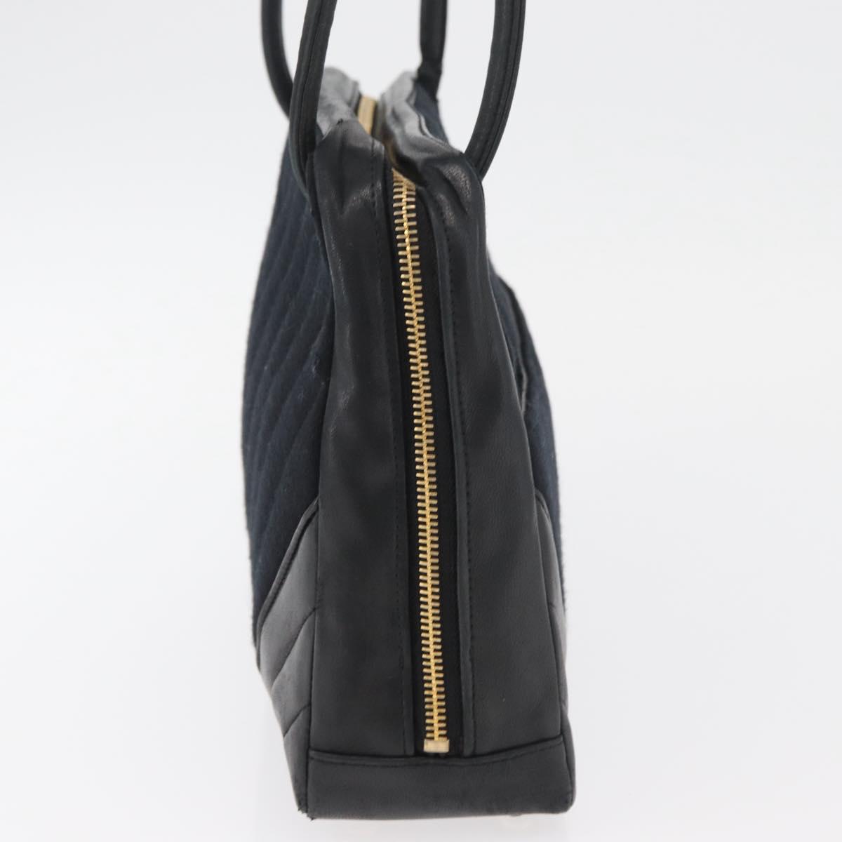 CHANEL V Stitch Shoulder Bag Cotton Black Gold CC Auth bs35307