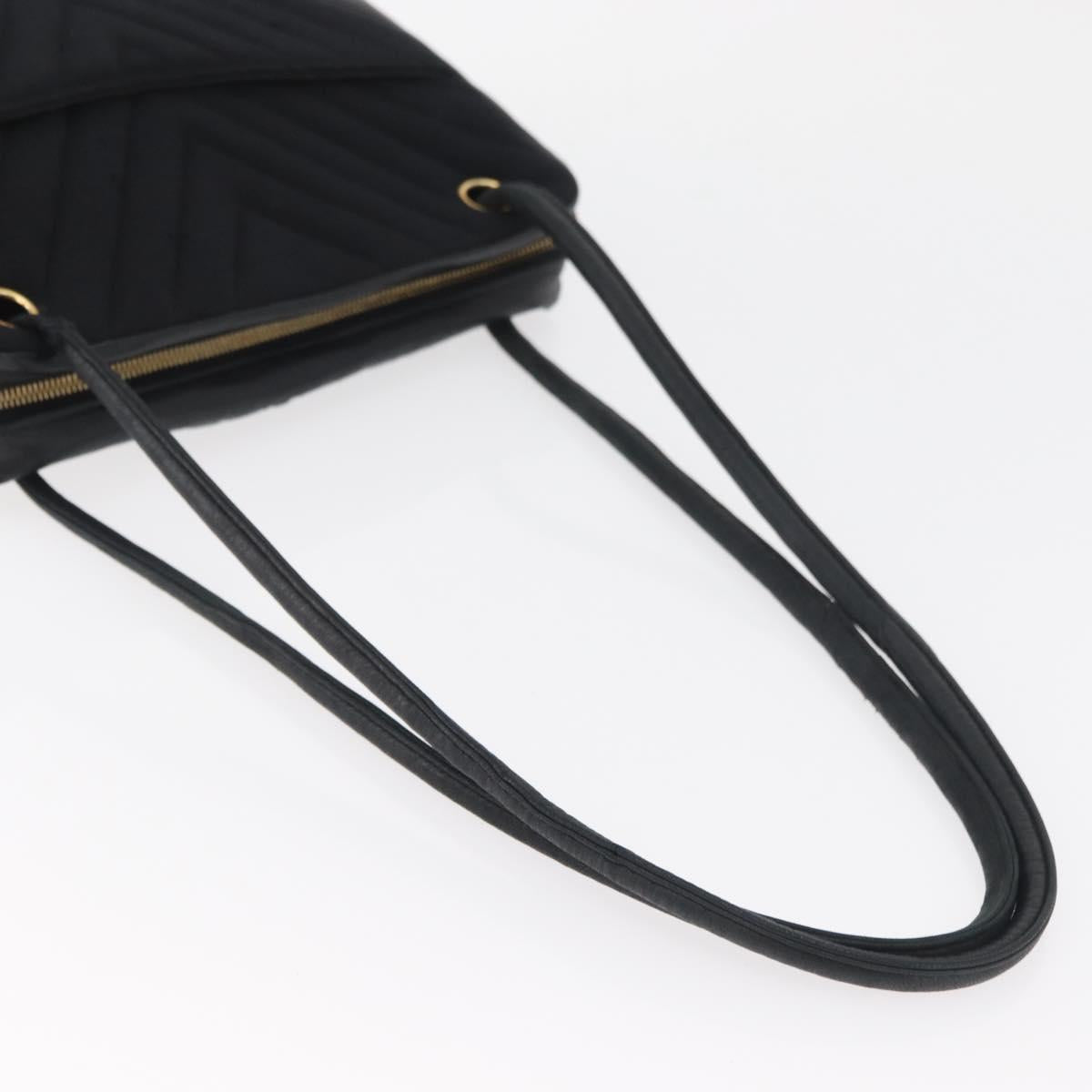 CHANEL V Stitch Shoulder Bag Cotton Black Gold CC Auth bs35307