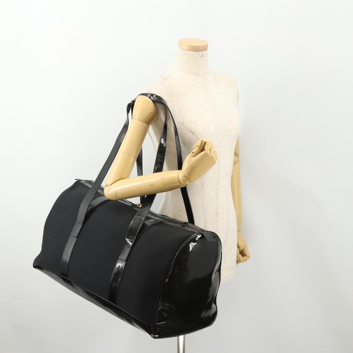 GUCCI Bamboo Boston Bag Nylon Black Silver Auth bs35335